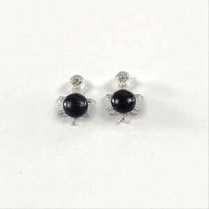 Turtle Earrings Black and Clear Stainless Steel Post Butterfly & Silicone Back